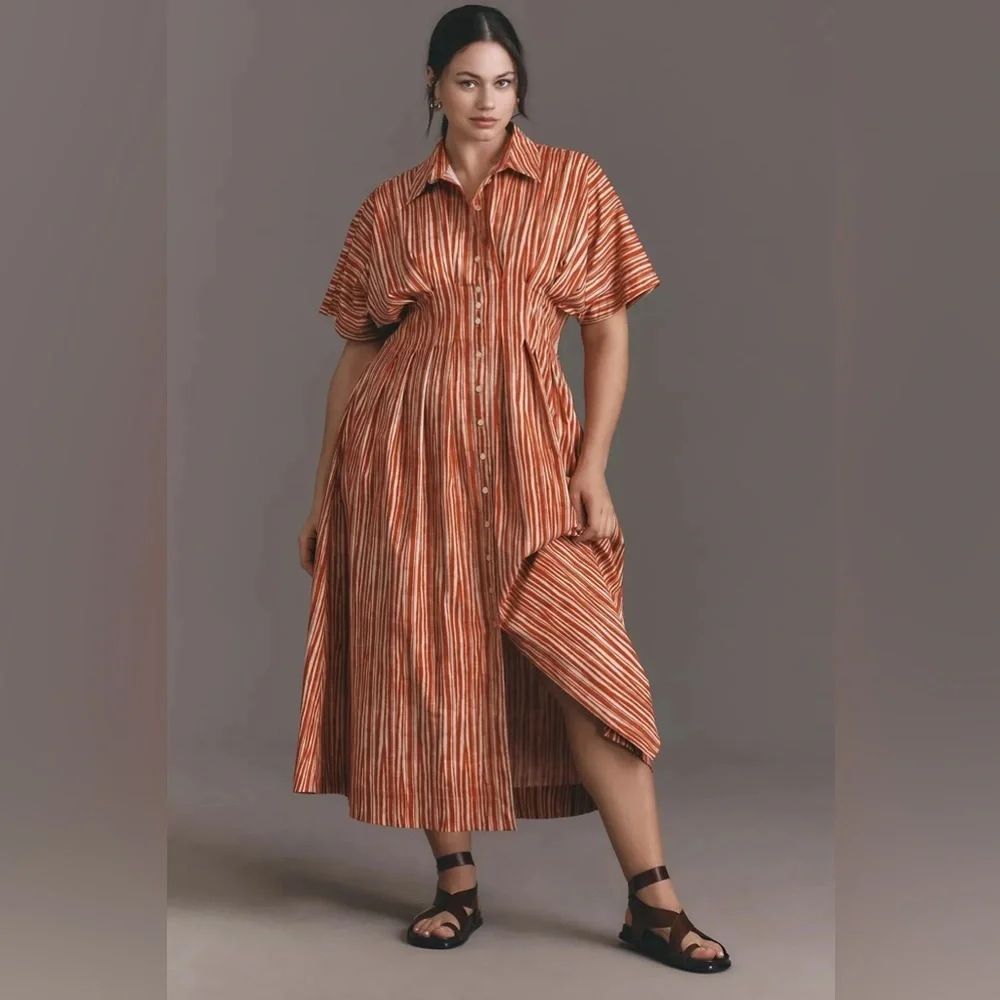 NWT! Anthropologie Tobie Button-Front Pleated
Shirt Dress by Exquise - XS 2️⃣